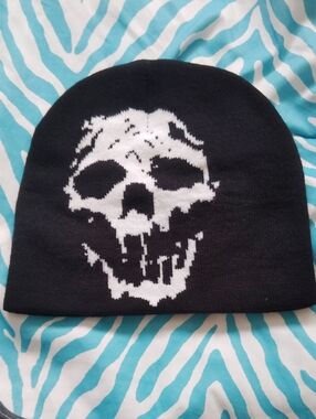 Black Skull Knit Hat - Punk Skull Graphic